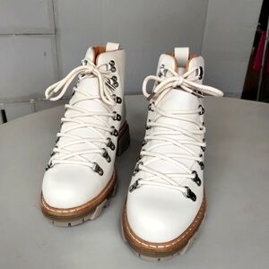 Rag & Bone Shiloh Cream Lace Up Boots Wome SZ 41 ( 10.5) Combat Hiking Edgy Chic